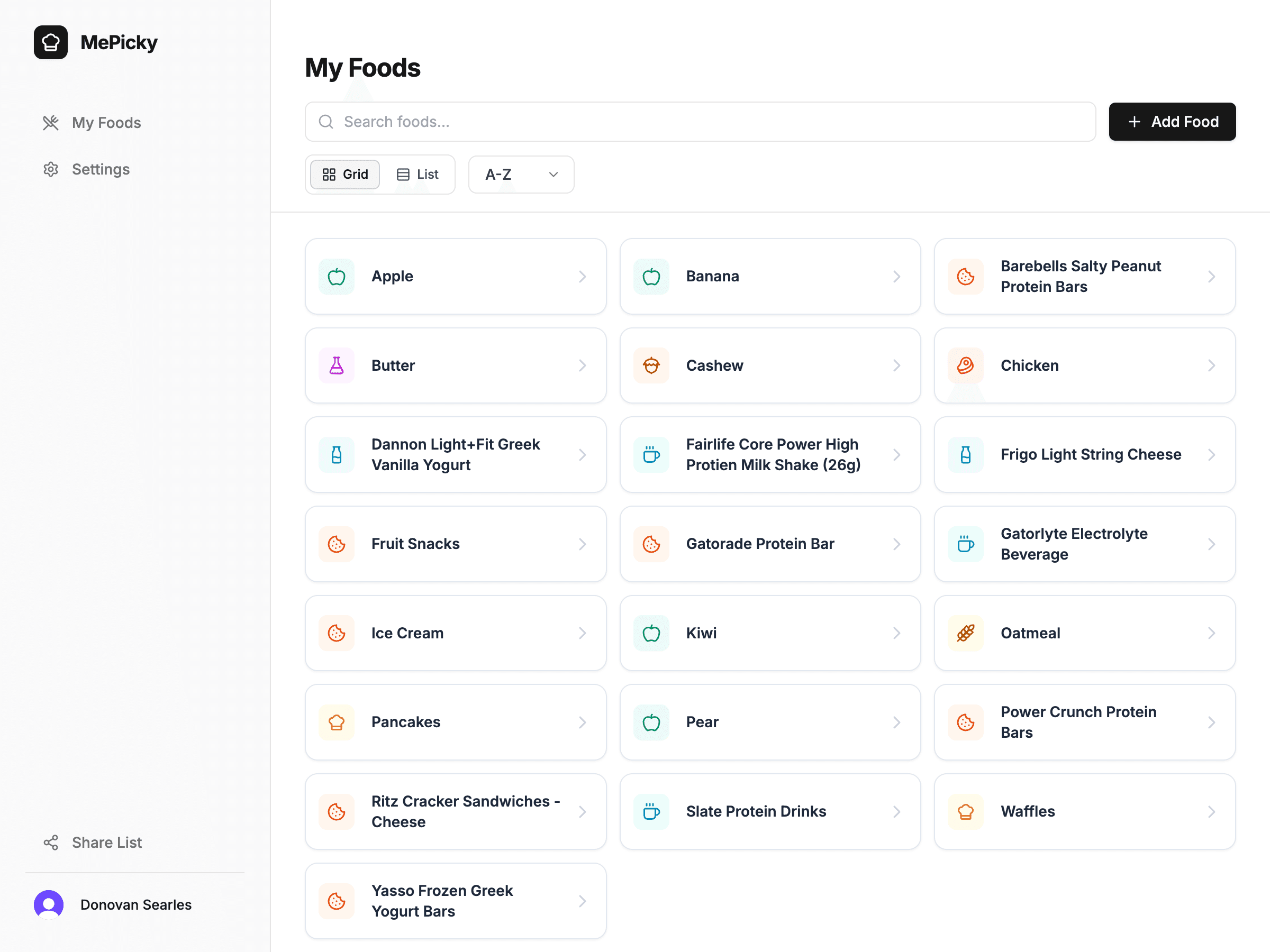MePicky app preview showing food preference tracking