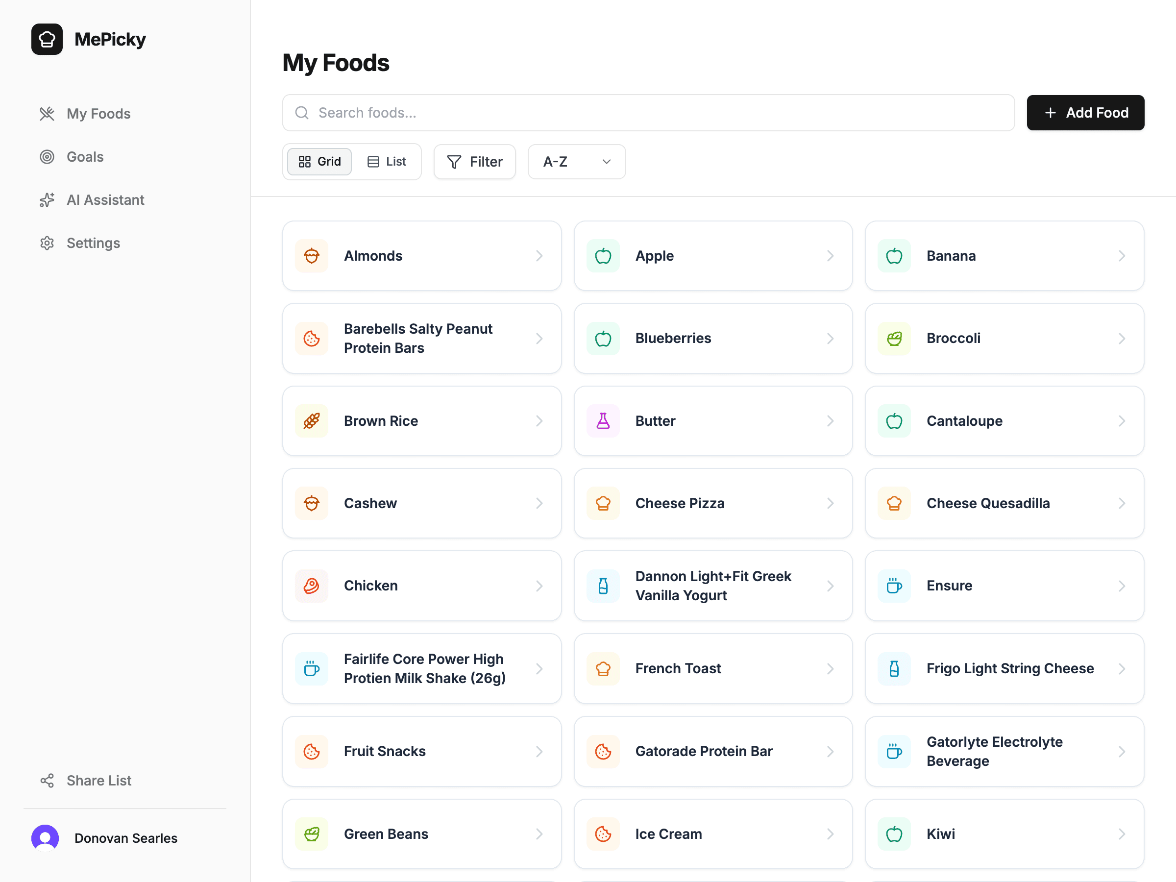 MePicky app preview showing food preference tracking